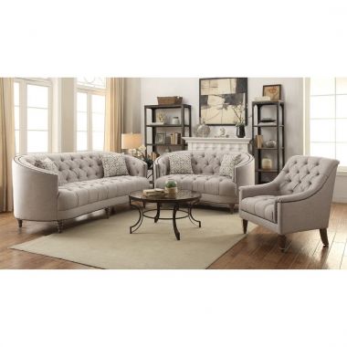 Coaster Avonlea 3pc C-Shaped Sofa Set with Button Tufting in Stone Grey