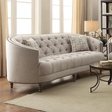 Coaster Avonlea C-Shaped Sofa with Button Tufting in Stone Grey