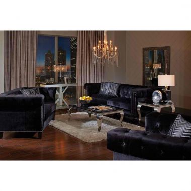Coaster Reventlow 3pc Livingroom Set with Greek Key Nailhead Trim Design in Black