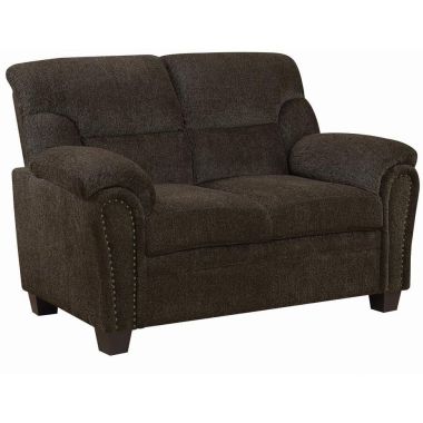Coaster Clemintine Upholstered Loveseat with Nailhead Trim in Brown