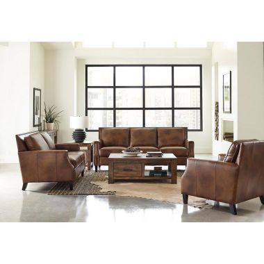 Coaster Leaton 3pc Upholstered Recessed Arms Livingroom Set in Brown Sugar
