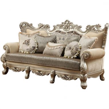 ACME Ranita Sofa with 7 Pillows, Fabric and Champagne