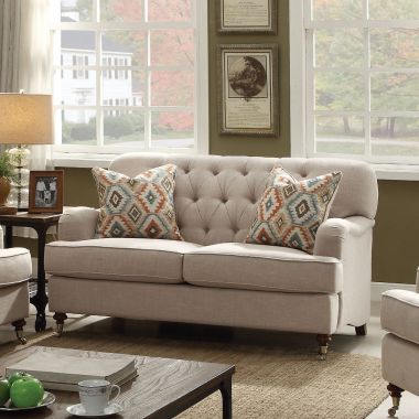 ACME Alianza Loveseat with 2 Pillows in Beige Fabric