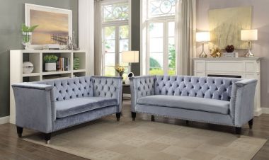 ACME Honor 2pc Livingroom Set, Blue-Gray Velvet