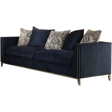 ACME Phaedra Sofa with 5 Pillows, Blue Fabric