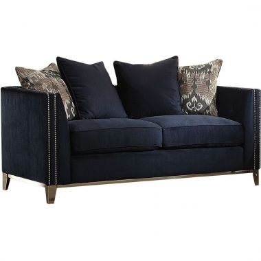 ACME Phaedra Loveseat with 4 Pillows, Blue Fabric