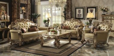 ACME Vendome Furniture Living Room Sets in Gold Patina and Bone 