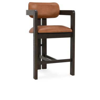 Classic Home Martina Distressed Leather/Wood 26" Counter Stool in Autumn Brown