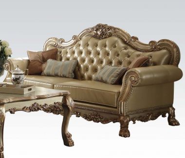 ACME Dresden Sofa Furniture Living Room Sets with 4 Pillows in Gold Patina and Bone