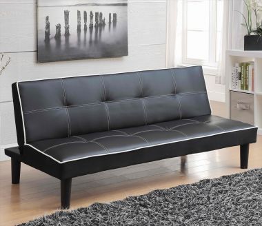 Coaster 550044 Sofa Bed in Black Leatherette with White Piping in Black