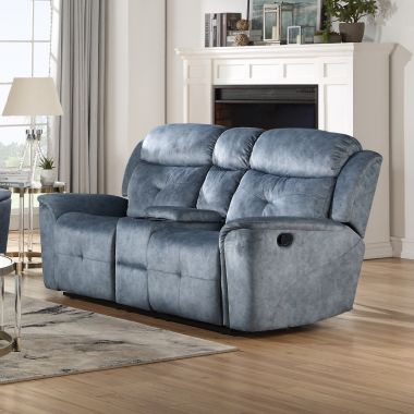 ACME Mariana Loveseat with Console (Motion), Silver Blue Fabric