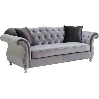 Coaster Frostine Glamorous Sofa with Crystal Button Tufting in Silver