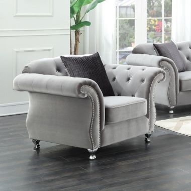 Coaster Frostine Upholstered Chair with Crystal Button Tufting, Silver