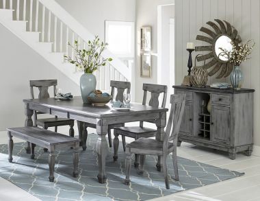 Homelegance Fulbright 6pc Butterfly Leaf Dining Table Set in Weathered Grey Rub