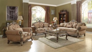 ACME Ragenardus 3pc Livingroom Set, Light Brown Fabric and Vintage Oak