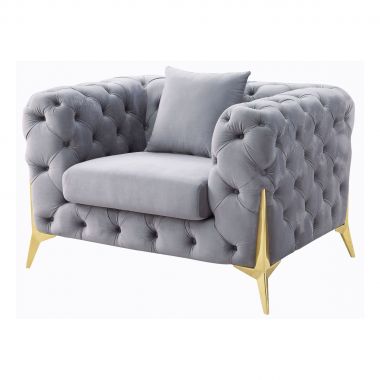 ACME Jelanea Chair with Pillow in Gray Velvet & Gold Finish