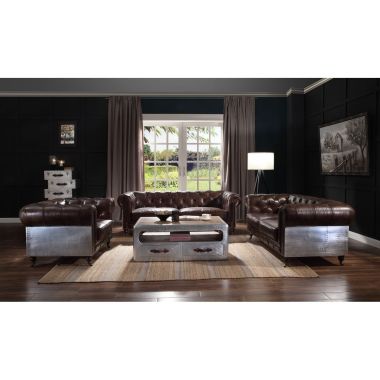 ACME Aberdeen 3pc Livingroom Set in Vintage Brown Top Grain Leather