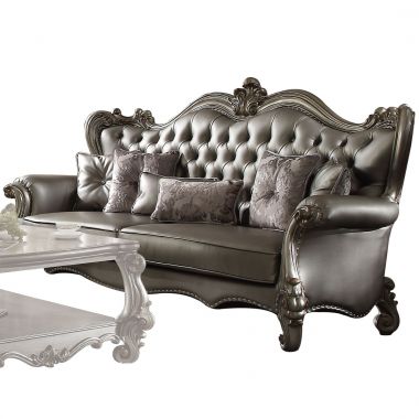 ACME Versailles Sofa, Silver PU & Antique Platinum