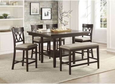 Homelegance Balin 6pc Counter Height Table Set with Double X Back Counter Height Chair in Dark Brown