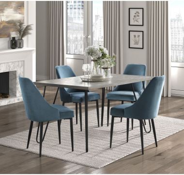 Homelegance Keene 5pc Dining Table Set in Light Gray / Black with Blue Side Chair