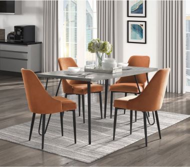 Homelegance Keene 5pc Dining Table Set in Light Gray / Black with Orange Side Chair