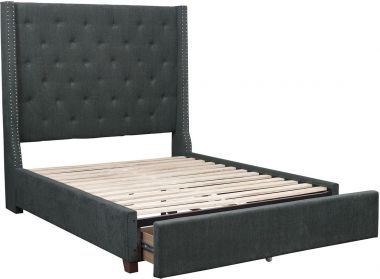 Homelegance Fairborn Queen Bed with Storage Drawer in Dark Gray Fabric