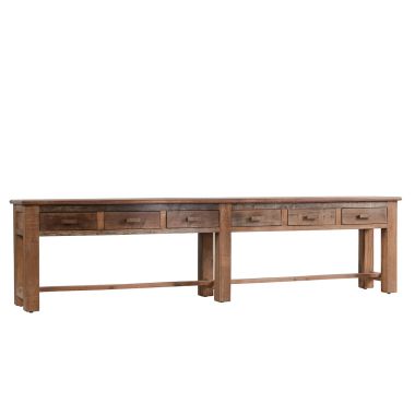 Classic Home Ezra Reclaimed Wood 6 Drawer Console Table in Natural