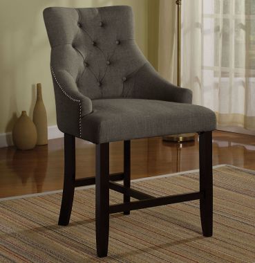 ACME Drogo Counter Height Chair in Gray Fabric and Walnut - Set of 2