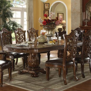 ACME Vendome Double Pedestal Furniture Dining Table in Cherry