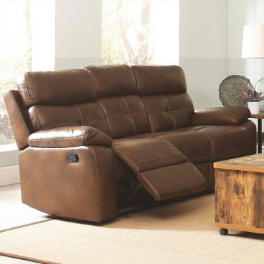 Coaster Damiano Casual Faux Leather Reclining Sofa with Button Tuft Detailing in Brown