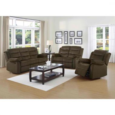 Coaster Rodman Motion 3pc Livingroom Set with Pillow Arms in Two Tone Chocolate