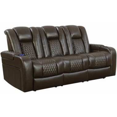 Coaster Delangelo Power Sofa with Drop-Down Table in Brown