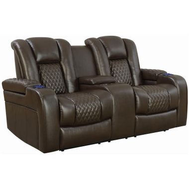Coaster Delangelo Power Loveseat with Drop-Down Table in Brown