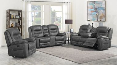 Coaster Hemer 3pc Upholstered Power Livingroom Set in Dark Grey