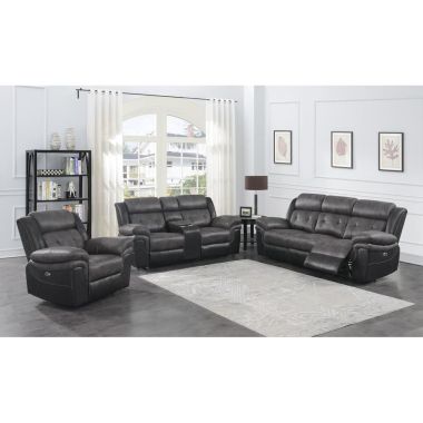 Coaster Saybrook 3pc Tufted Cushion Power Livingroom Set in Charcoal and Black