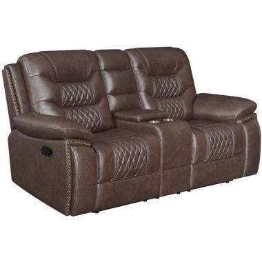 Coaster Flamenco Tufted Upholstered Motion Loveseat with Console in Brown