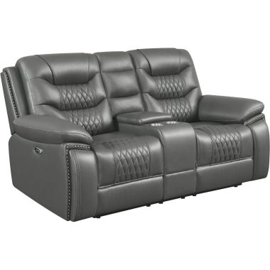 Coaster Flamenco Tufted Upholstered Power Loveseat with Console in Charcoal