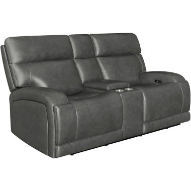 Coaster Longport Upholstered Power Loveseat with Console in Charcoal
