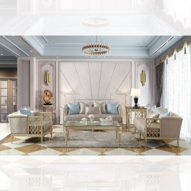 Homey Design HD-627 3pc Livingroom Set in Antiqued Satin Gold