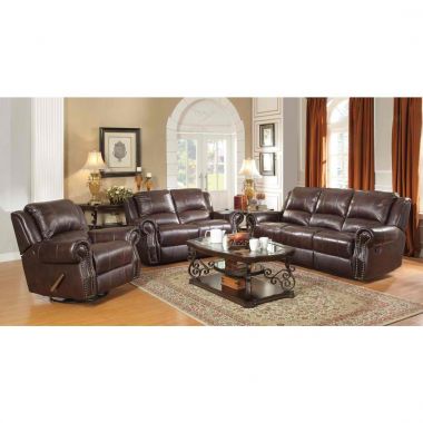 Coaster Sir Rawlinson Traditional Reclining 3pc Livingroom Set with Nailhead Studs in Burgundy Brown