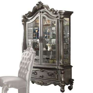 ACME Versailles Curio Cabinet, Antique Platinum