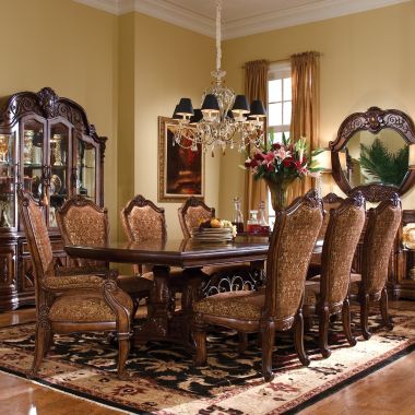 AICO 7pc Windsor Court Rectangular Dining Table Set in Vintage Fruitwood Finish 