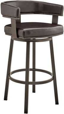 Armen Living Cohen 30" Bar Height Swivel Bar Stool in Java Brown Finish and Chocolate Faux Leather