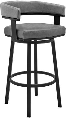 Armen Living Cohen 30" Bar Height Swivel Bar Stool in Black Finish and Gray Faux Leather