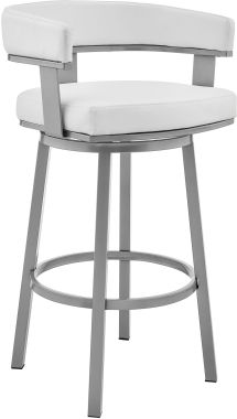 Armen Living Cohen 30" Bar Height Swivel Bar Stool in Silver Finish with White Faux Leather