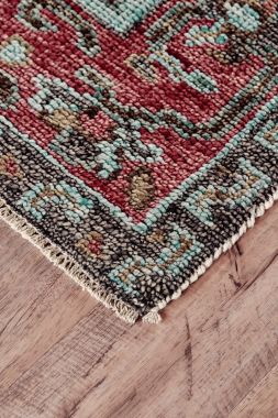 Feizy Piraj Nordic Hand Knot Wool Area Rug, Rust/Turquoise/Red, 9ft-6in x 13ft-6in