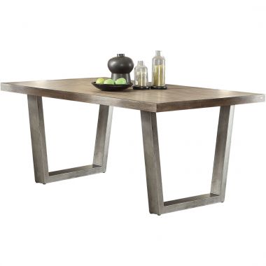 ACME Lazarus Dining Table, Weathered Oak and Antique Silver