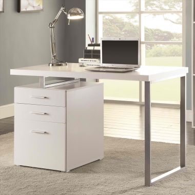 Coaster 800325 Writing Desk with File Drawer and Reversible Set-Up in White
