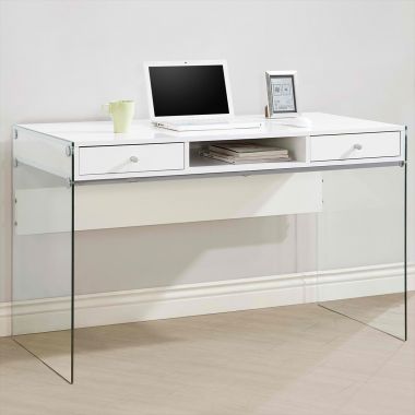 Coaster 800829 Modern Computer Desk with Glass Sides in Glossy White