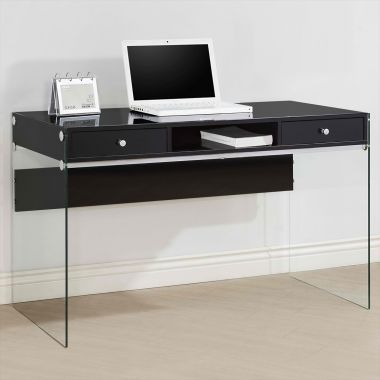Coaster 800830 Modern Computer Desk with Glass Sides in Glossy Black